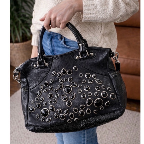 Kathy Van Zeeland Handbags - Kathy Van Zealand Y2K Black Studded Gem-Embellished vegan leather Satchel